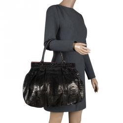 Zagliani Metallic Black/Gold Python Puffy Hobo