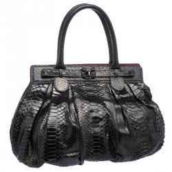 Zagliani Metallic Black/Gold Python Puffy Hobo