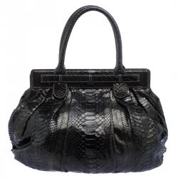 Zagliani Metallic Black/Gold Python Puffy Hobo