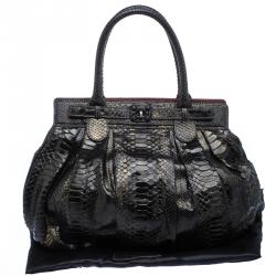 Zagliani Metallic Black/Gold Python Puffy Hobo