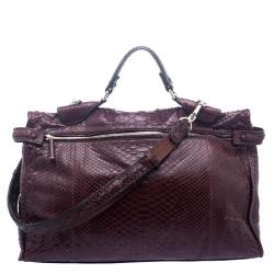 Zagliani Burgundy Python Muna Top Handle Bag