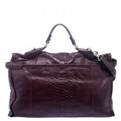 Zagliani Burgundy Python Muna Top Handle Bag