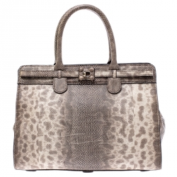 Zagliani Beige/Black Lizard Gatsby Tote