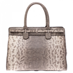 Zagliani Beige/Black Lizard Gatsby Tote
