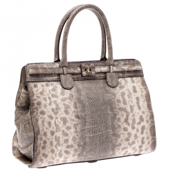 Zagliani Beige/Black Lizard Gatsby Tote