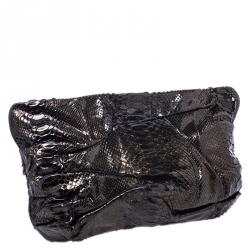 Zagliani Metallic Python Leather Oversized Clutch 