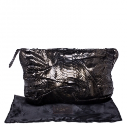 Zagliani Metallic Python Leather Oversized Clutch 
