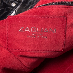 Zagliani Metallic Python Leather Oversized Clutch 