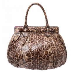 Pre Owned Zagliani Brown/Beige Python Puffy Hobo