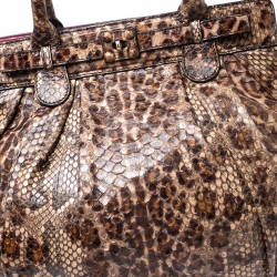 Pre Owned Zagliani Brown/Beige Python Puffy Hobo
