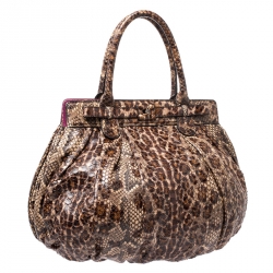 Pre Owned Zagliani Brown/Beige Python Puffy Hobo