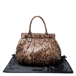 Pre Owned Zagliani Brown/Beige Python Puffy Hobo
