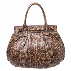Pre Owned Zagliani Brown/Beige Python Puffy Hobo