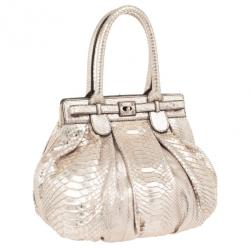 Zagliani Metallic Python Puffy Handbag
