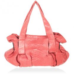 Zagliani Coral Pink Python Pleated Bag
