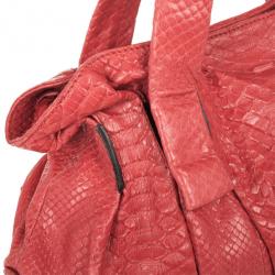 Zagliani Coral Pink Python Pleated Bag