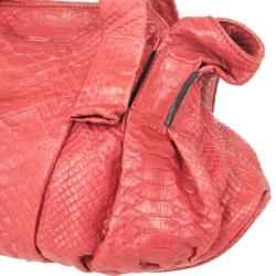 Zagliani Coral Pink Python Pleated Bag