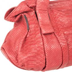 Zagliani Coral Pink Python Pleated Bag