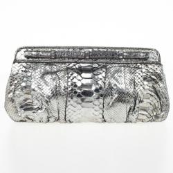 Zagliani Silver Python Clutch