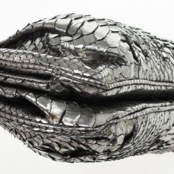 Zagliani Silver Python Clutch