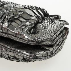 Zagliani Silver Python Clutch