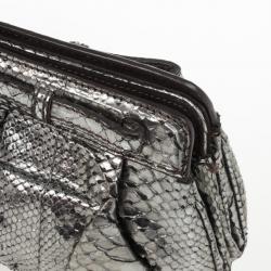 Zagliani Silver Python Clutch