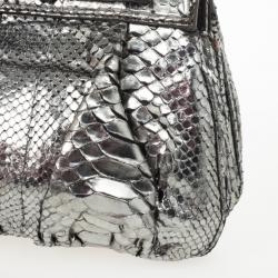 Zagliani Silver Python Clutch