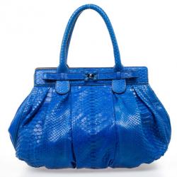 Zagliani Metallic Python Large Blue Puffy Handbag