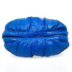 Zagliani Metallic Python Large Blue Puffy Handbag