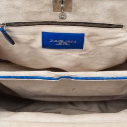 Zagliani Metallic Python Large Blue Puffy Handbag