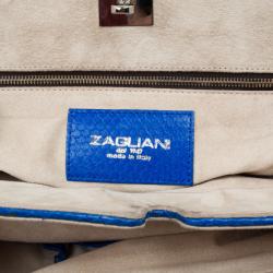 Zagliani Metallic Python Large Blue Puffy Handbag