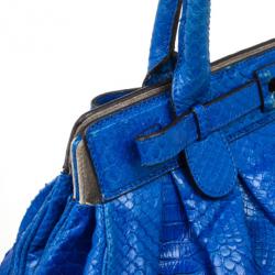 Zagliani Metallic Python Large Blue Puffy Handbag