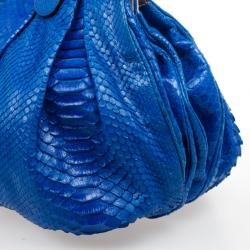 Zagliani Metallic Python Large Blue Puffy Handbag