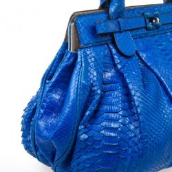 Zagliani Metallic Python Large Blue Puffy Handbag