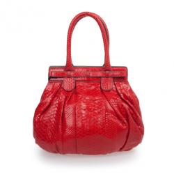 Zagliani Red Python Small Puffy Satchel