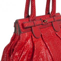 Zagliani Red Python Small Puffy Satchel