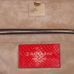 Zagliani Red Python Small Puffy Satchel