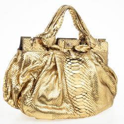 Zagliani Metallic Python Puffy Handbag