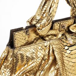 Zagliani Metallic Python Puffy Handbag