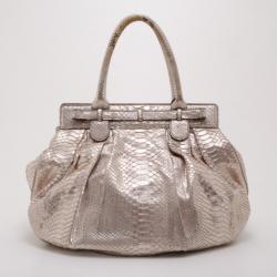 Zagliani Metallic Python Puffy Handbag