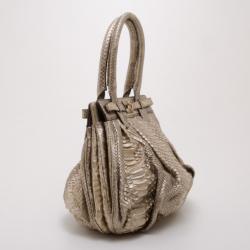 Zagliani Beige Metallic Python Medium Puffy Bag