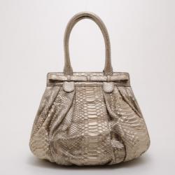 Zagliani Beige Metallic Python Medium Puffy Bag