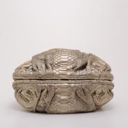 Zagliani Beige Metallic Python Medium Puffy Bag