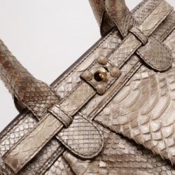 Zagliani Beige Metallic Python Medium Puffy Bag