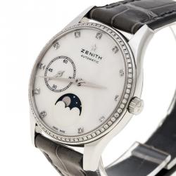 Zenith White Mother of Pearl Stainless Steel Elite Ultra Thin Women's Wristwatch 33 mm