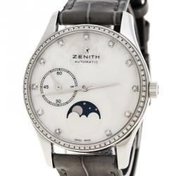 Zenith White Mother of Pearl Stainless Steel Elite Ultra Thin Women's Wristwatch 33 mm