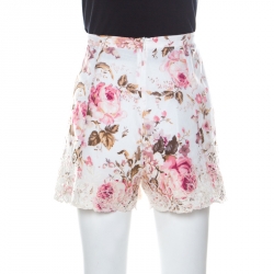 Zimmermann White Floral Print Voile Embroidery Detail Eden Shorts M