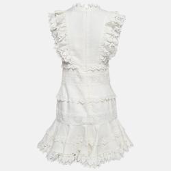 Pre Owned Zimmermann White Linen Wayfarer Flutter Dress M