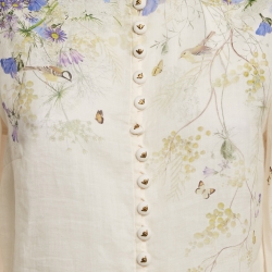 Pre Owned Zimmermann Cream Citrus Butterflies Print Linen Button Front Blouse S