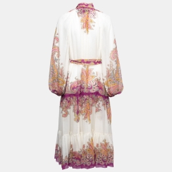 مملوكة مسبقًا Zimmermann White Paisley Print Cotton Teddy Midi Dress M